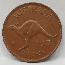 AUSTRALIA 1953 . ONE 1 PENNY . VARIETY . FAINT LEGENDS BOTH SIDES